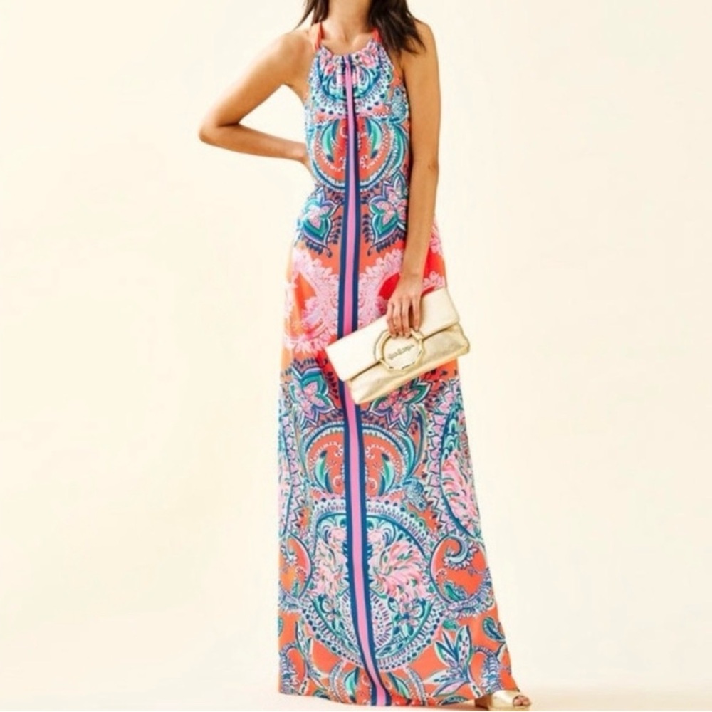 Lilly Pulitzer Hollyn Maxi Tangerine size 8 EUC